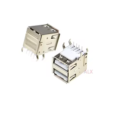 10 Uds doble Usb 2,0 tipo A conector hembra usb-a 4 pines ángulo recto de 90 grados para Pcb