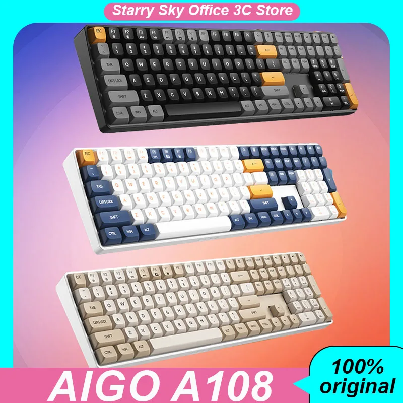 Teclado mecánico Aigo A108 2,4G con cable modo dual intercambio en caliente 110 teclas PBT teclas de dos tonos teclado de juego de deportes electrónicos de tamaño completo regalo de pc