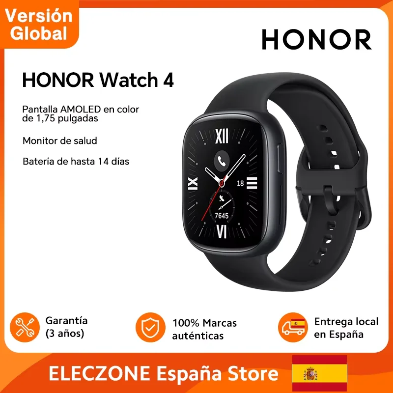 Versión Global HONOR Watch 4 Reloj Inteligente 5ATM Monitor de Oxígeno en Sangre BT5.2 GPS Bluetooth 5.2 Hasta 14 Días de Batería Larga