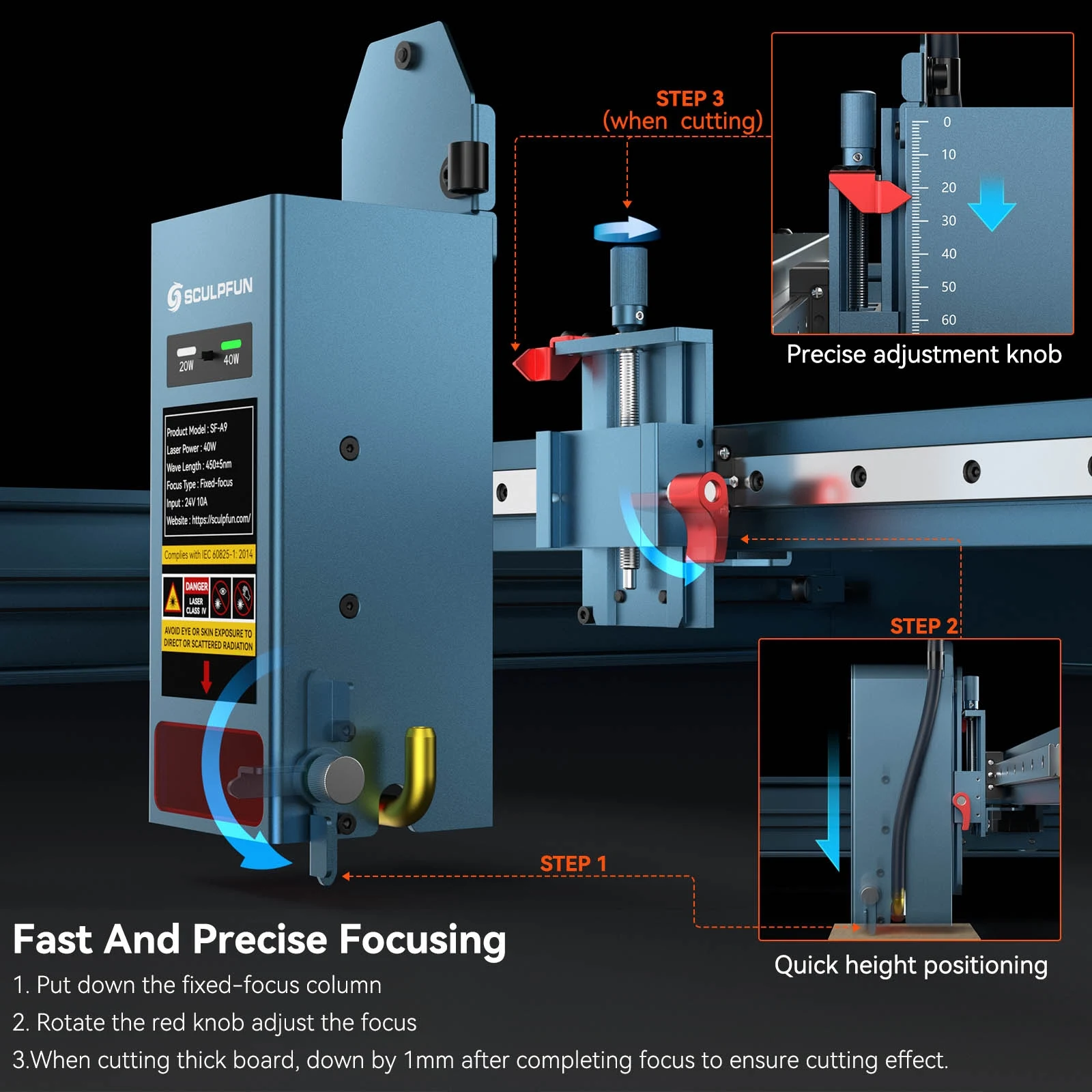 SCULPFUN SF-A9 Cortador de grabado láser de 40 W, asistencia de aire automática, velocidad de grabado de 36000 mm/min, USB/BT/WiFi, área de grabado de 400x400 mm - imagen 5