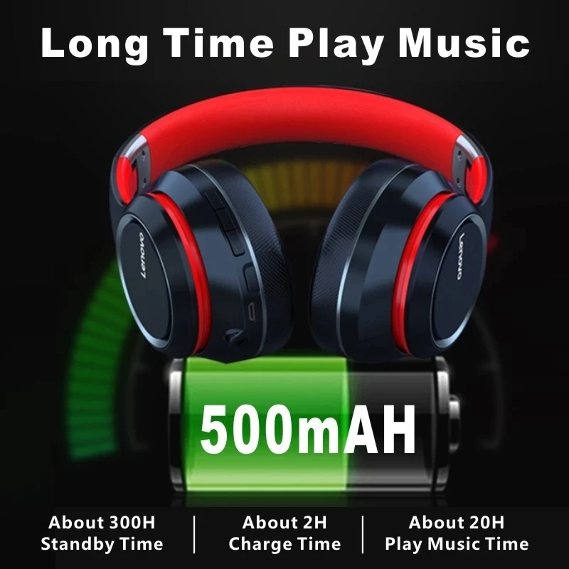 Lenovo HD200 auriculares Bluetooth sobre la oreja plegables auriculares inalámbricos para ordenador cancelación de ruido auriculares estéreo HIFI para juegos - imagen 5