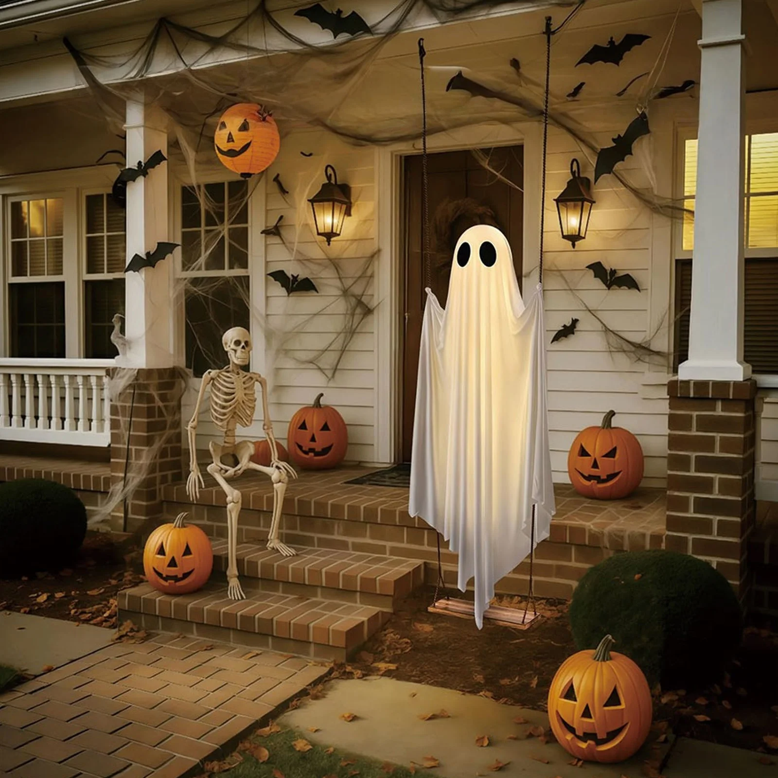 Decoraciones de fantasmas ajustables para Halloween, adorno de fantasma espeluznante con Control remoto, columpio de fantasma blanco bonito y grueso para árboles de patio de porche - imagen 5