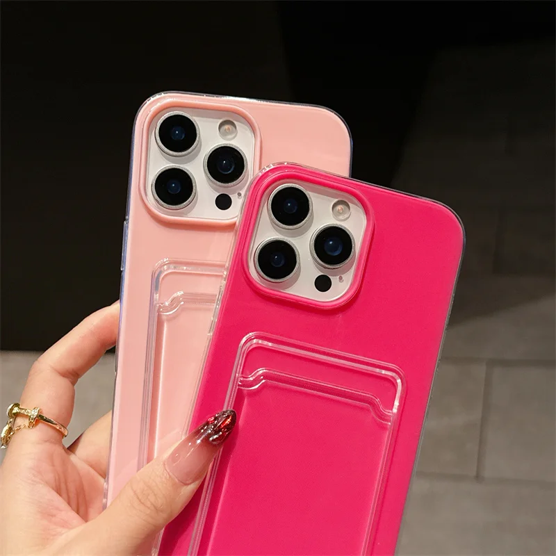 Funda de teléfono con tarjetero Simple y delgada 2 en 1 Jelly Candy Color para iPhone 16 15 14 Plus 13 12 11 Pro Max, funda trasera de Airbag de TPU suave - imagen 4