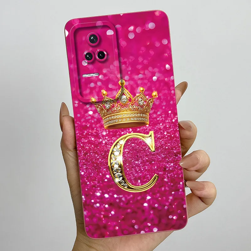 Para POCO F4 corona letra inicial pareja funda de teléfono para Xiaomi POCO F4 5G funda protectora de lente de silicona suave TPU - imagen 5