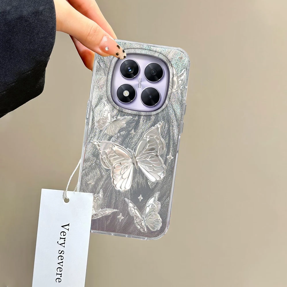 Funda de teléfono con estampado de mariposas de Metal y plantas de colores para Xiaomi Redmi Note 14 13 Pro 13C 14C 13T 14T A5 A4 A3, funda de silicona para parejas - imagen 5