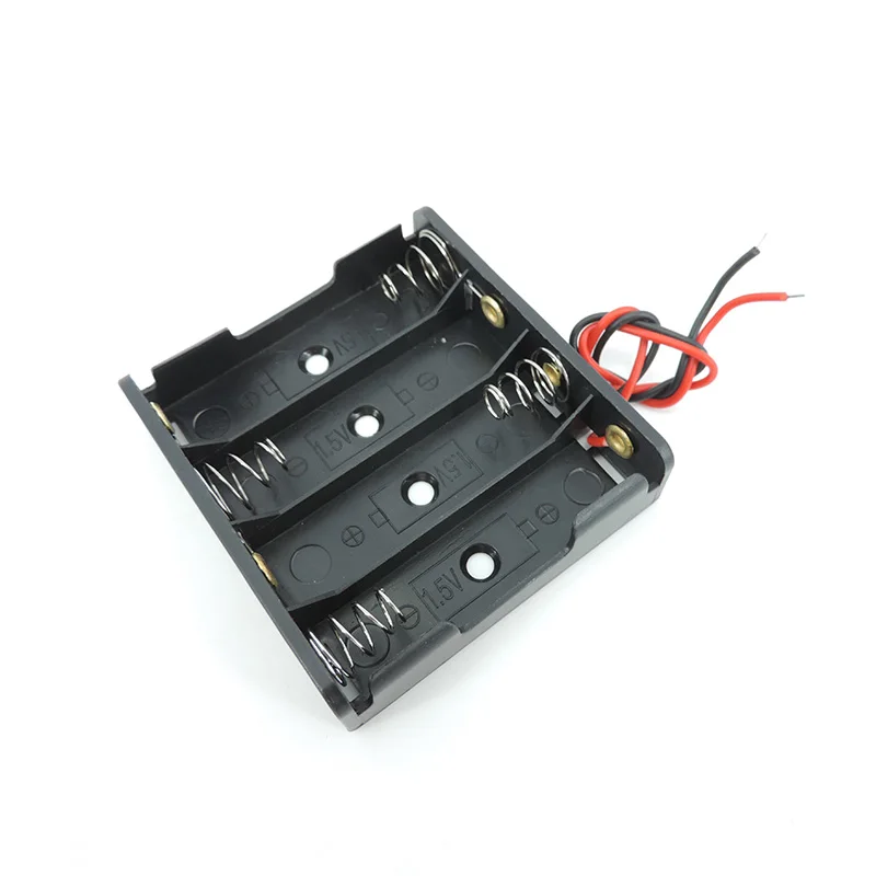 Caja de almacenamiento de pilas AA de 4 ranuras de plástico negro, contenedor de soporte de Clip para baterías DIY con cable de 2 pines q1, 10 Uds. - imagen 5