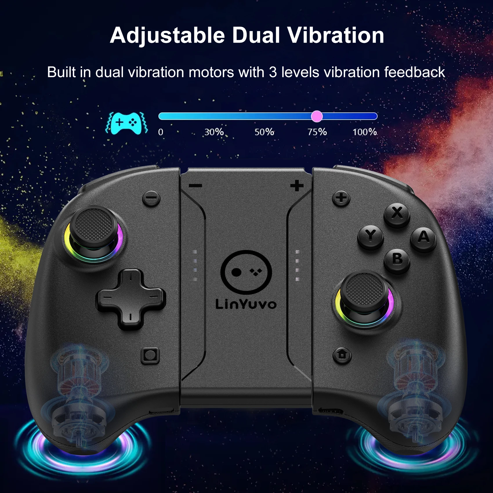 LinYuvo KS37 Joypad inalámbrico con luz de meteorito para interruptor/interruptor OLED, con giroscopio programable de 6 ejes, Turbo y vibración - imagen 2