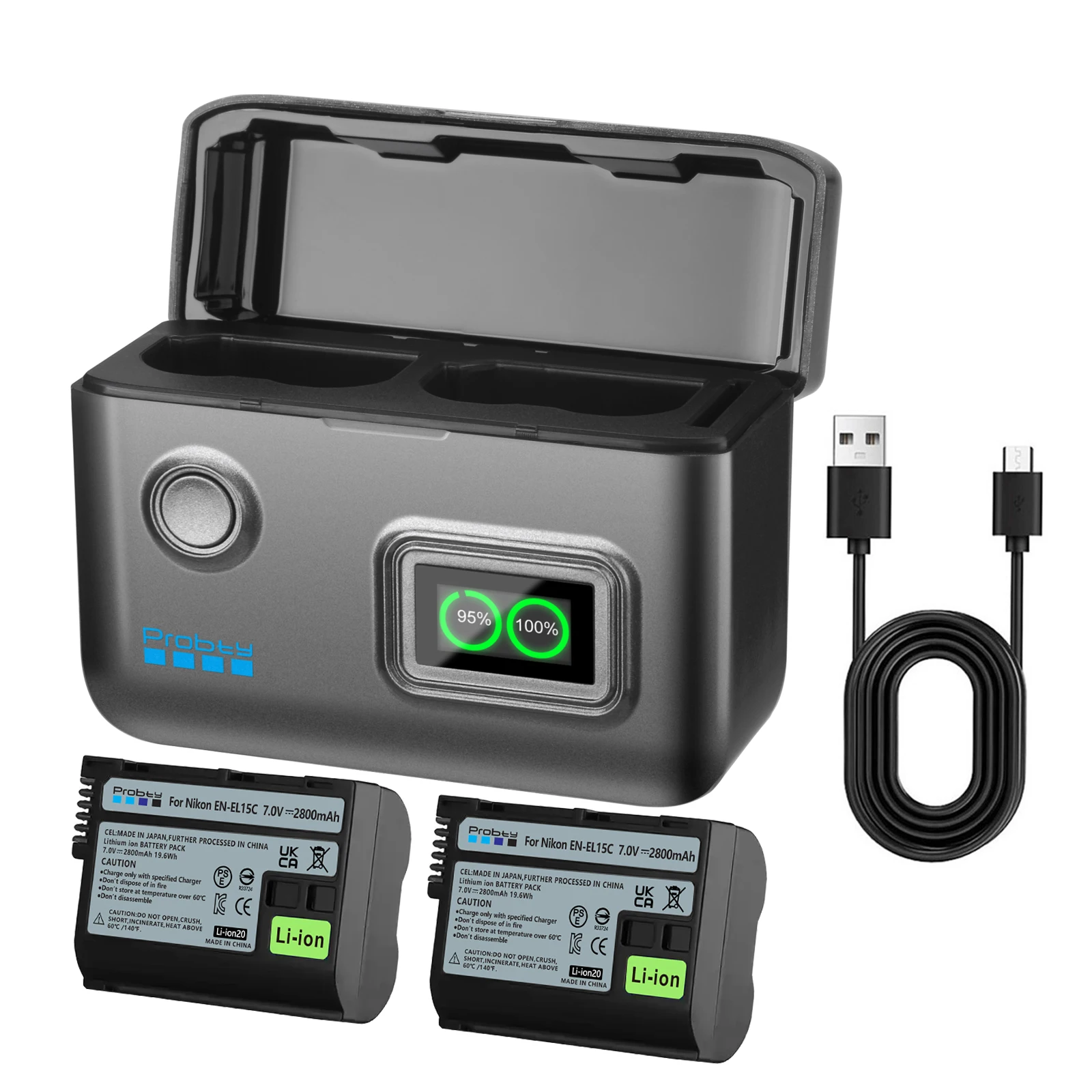 Batería de EN-EL15C de 2800mAh y cargador rápido de 2 ranuras de 15W para Nikon Z8 ZR Z7II ZF Z6III Z7 Z6II Z6 D850 D810A D7500 D750 D7200, D7100