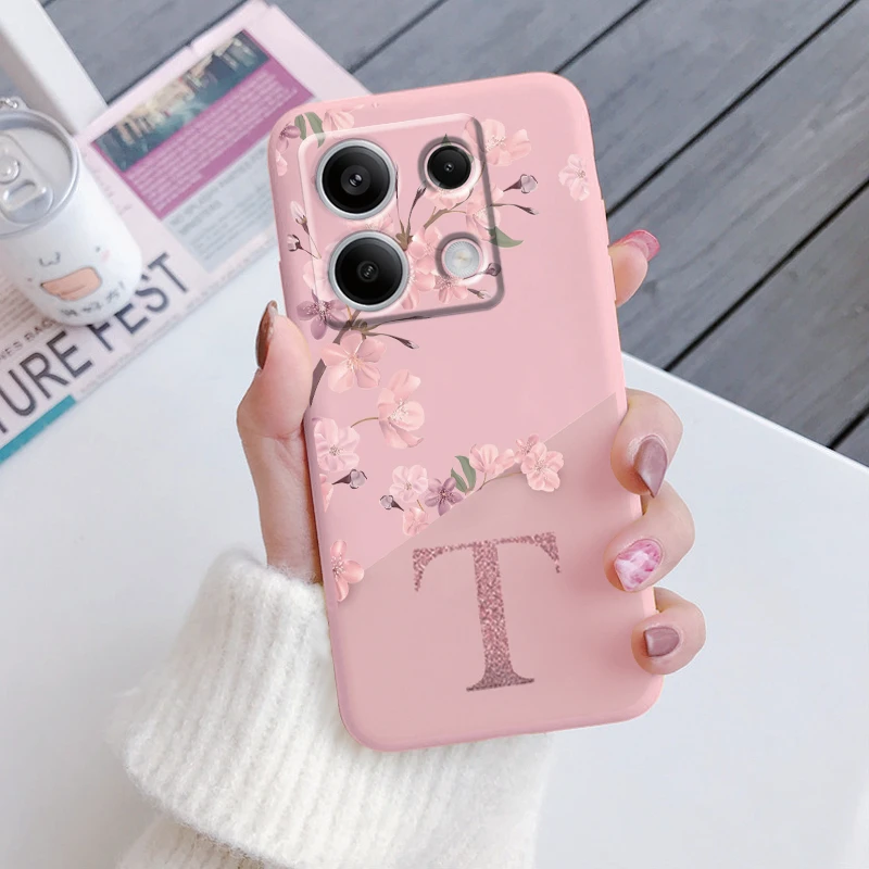 Funda de teléfono con letras de A-Z y flores para POCO M6 Pro 4G X6 5G Redmi Note 13 Pro, parachoques de TPU a prueba de golpes, funda de silicona suave - imagen 3