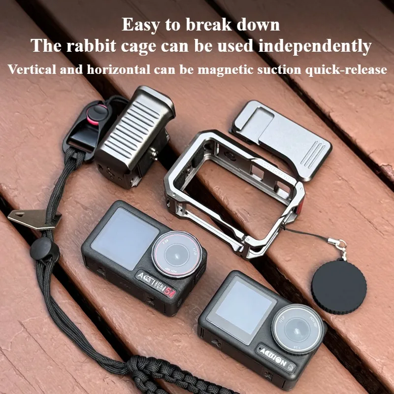 Para DJI Action 5Pro/4/3 Metal Street Photo Vlog Grip Mount Kit Metal 1/4 interfaz jaula de conejo diseño ergonómico accesorios de agarre - imagen 4