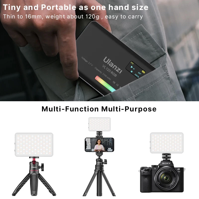 Ulanzi-luz de vídeo VL120 a todo Color, RGB, 2500K-9000K, iluminación de fotografía LED, luz de cámara regulable, luz de relleno de Vlog en vivo - imagen 3