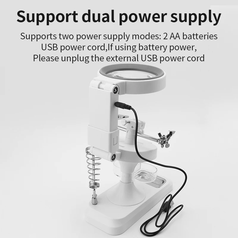 LUXIANZI-lupa de soldadura con luz LED, soporte de tercera mano para soldar, estación, Clip auxiliar, lupa, soporte de hierro para soldar - imagen 5