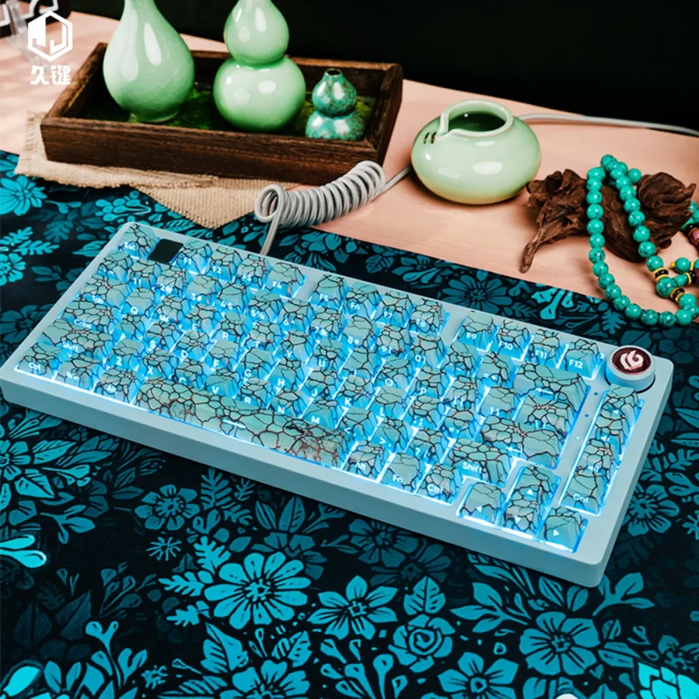 Juego de teclas de fissuras turquesas para Wooting, cerámica, 137 teclas, teclas de perfil de cereza artesanal, teclado mecánico, accesorio de juego - imagen 4
