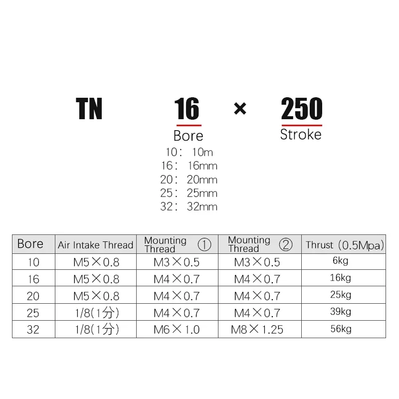 Cilindro neumático de doble varilla TN 10 16 20 25 32mm carrera de aleación de aluminio 200 250 300 350 400 450mm cilindro de aire - imagen 5