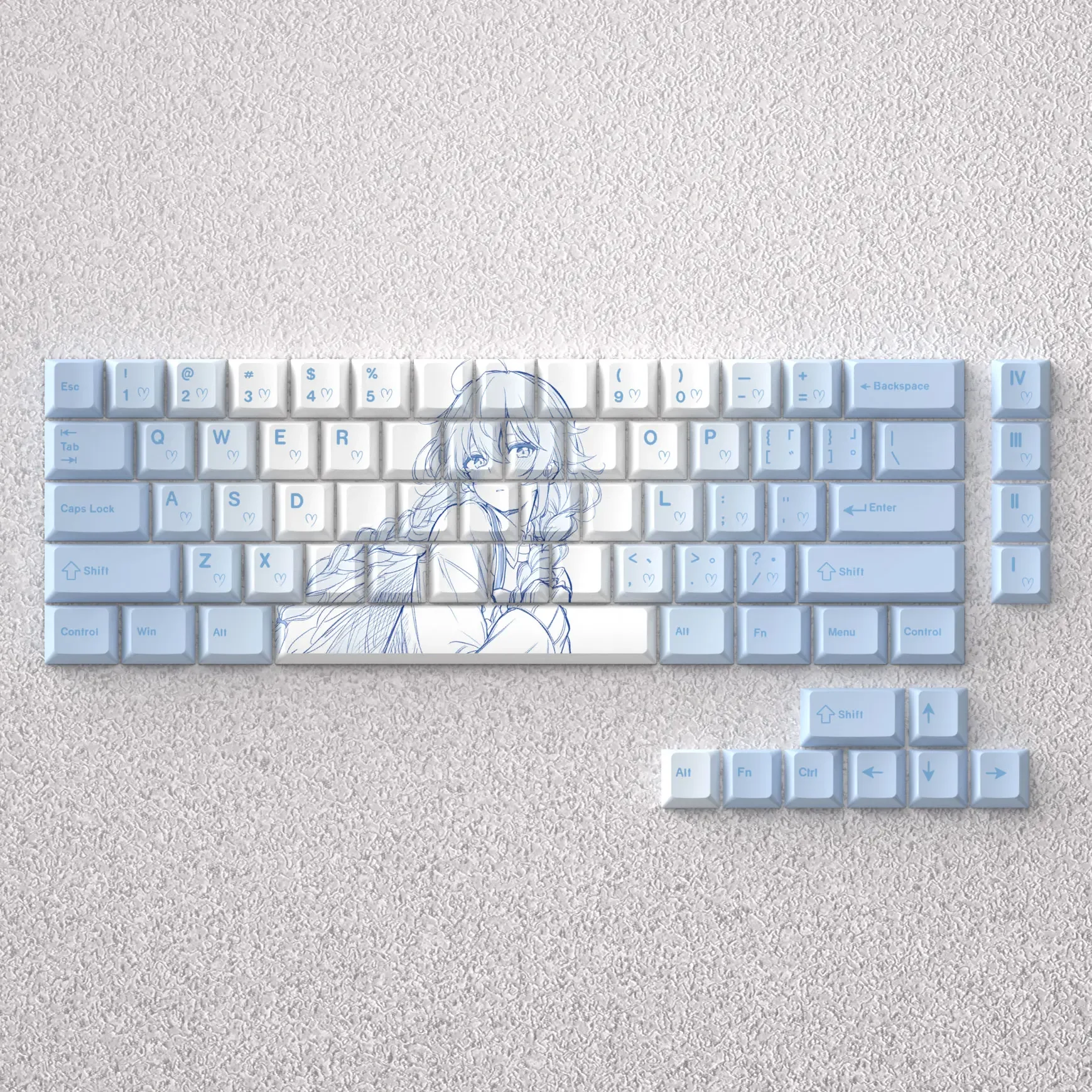 Teclas Roxy de 73/130 teclas, impresión lateral, tinte PBT Sub, retroiluminación de Anime azul cereza, brillo a través para teclado mecánico GK61 Anne Pro - imagen 4