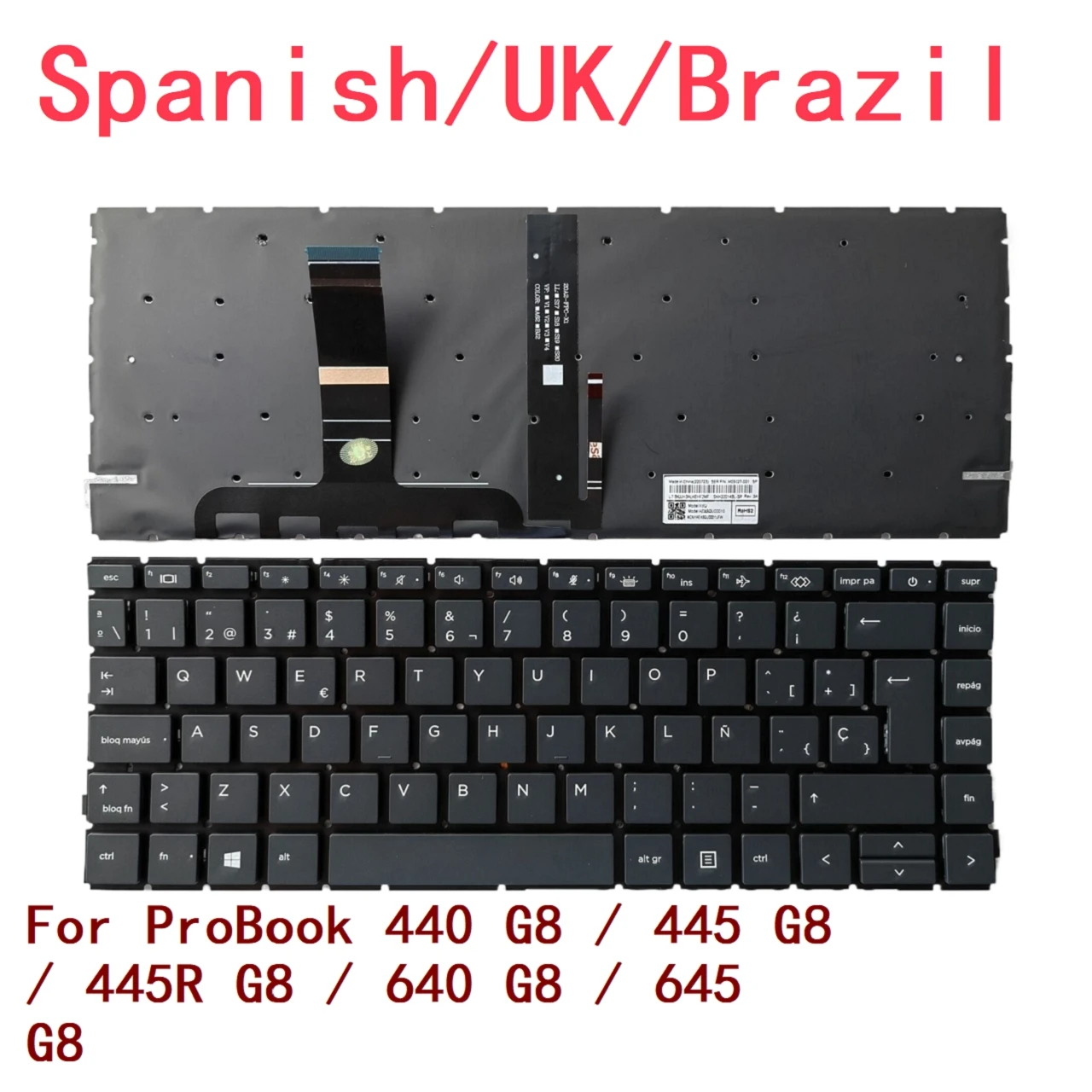 Teclado retroiluminado para ordenador portátil HP ProBook, reemplazo de PC portátil, para modelos 440, G8/445, G8/445R, G8/640, G8 / 645 y G8, español, Reino Unido y Brasil, nuevo