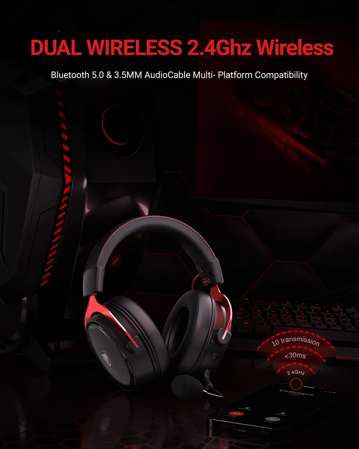 NUBWO-auriculares para juegos duales, tecnología DongleUSB Bluetooth 5,3 de 2,4G con micrófono con cancelación de ruido para PS5, PS4, PC, interruptor móvil - imagen 3