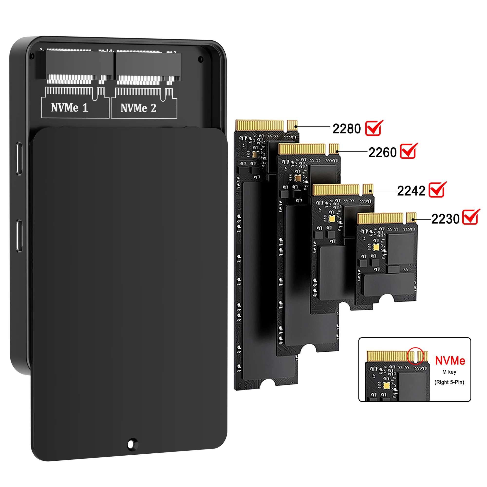 Carcasa Dual Bay NVMe SATA SSD M.2 caja de disco duro Dual NVMe 10Gbps USB C 3,2 GEN2 adaptador de caja de disco duro externo - imagen 5