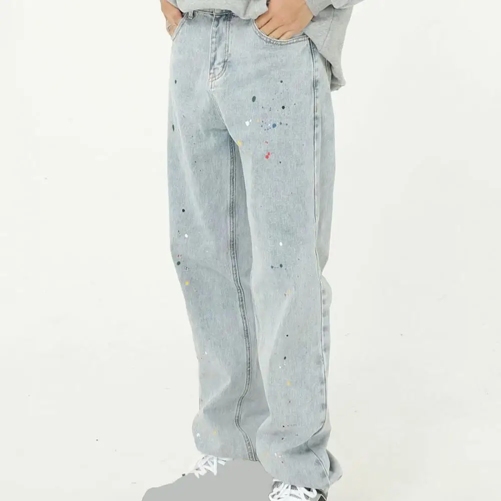 Pantalones vaqueros holgados de Graffiti para hombre, pantalones de mezclilla de moda coreana, pantalones casuales con bolsillos, pantalones de pierna ancha, primavera y otoño - imagen 2