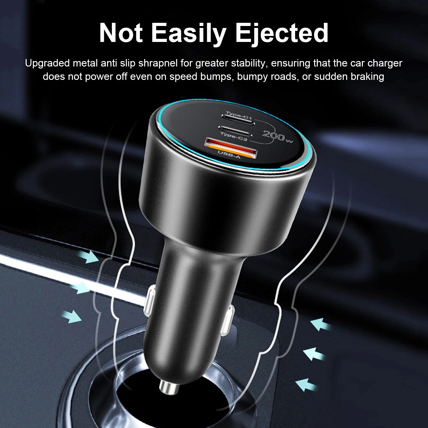 Adaptador de cargador de coche USB C de 200W, 3 puertos tipo C, PD 100W + PD 100W, carga rápida para iPhone, Galaxy, iPad, MacBook, ordenadores portátiles - imagen 5