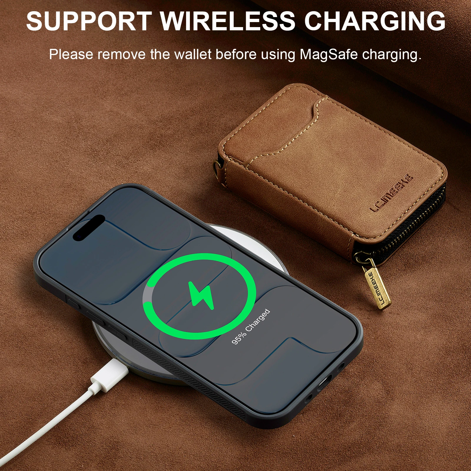 Funda de cuero tipo billetera Solt con tarjeta y cremallera magnética desmontable 2 en 1 para iPhone 17 Pro Max 16 Plus 15 14 13 12 para funda de bolsa Magsafe - imagen 5