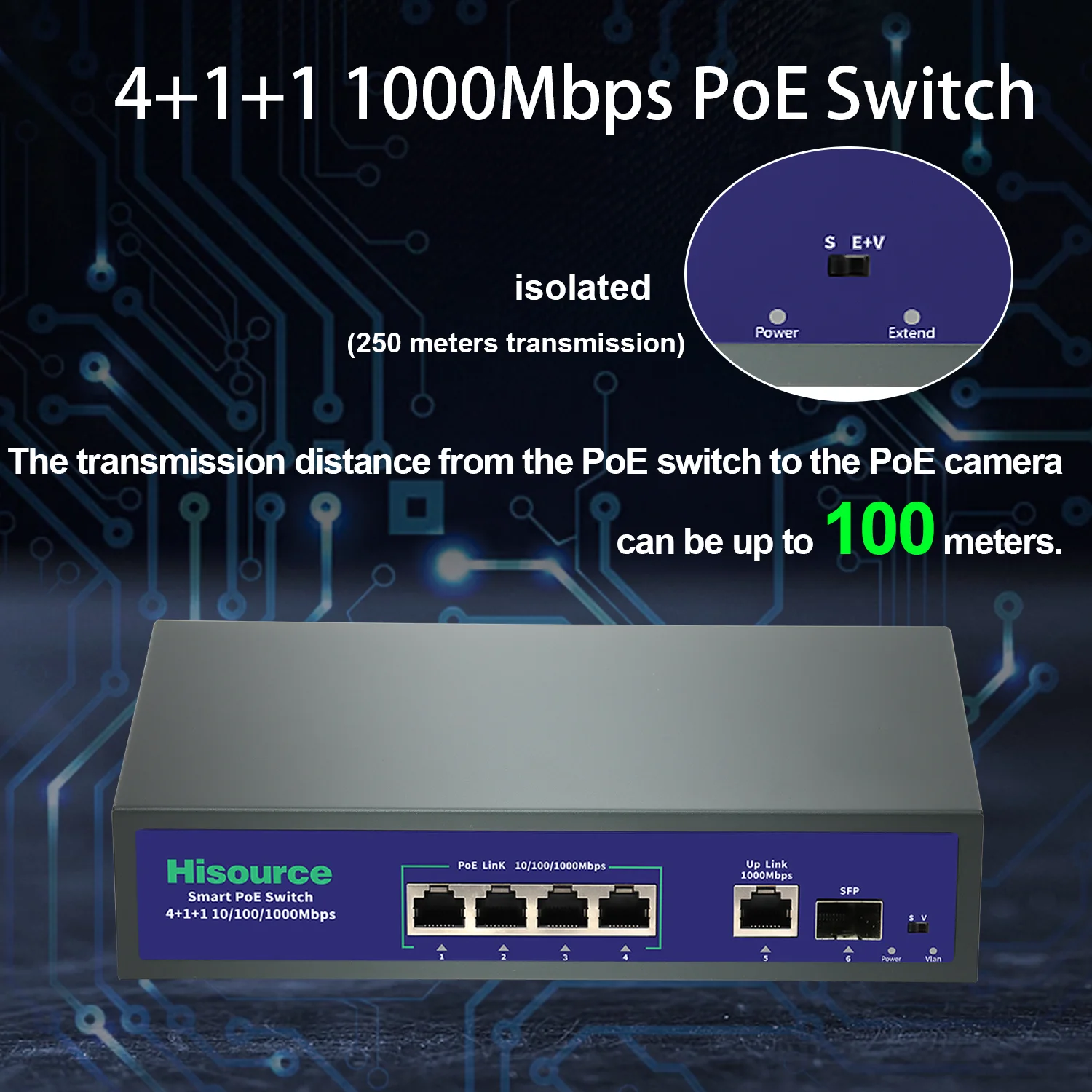 Hisource 4 8 Conmutador POE de puerto Gigabit completo Suministro activo de 48 V Conmutador Nerwork Ethernet 100/1000 Mbps para IPC/NVR - imagen 4
