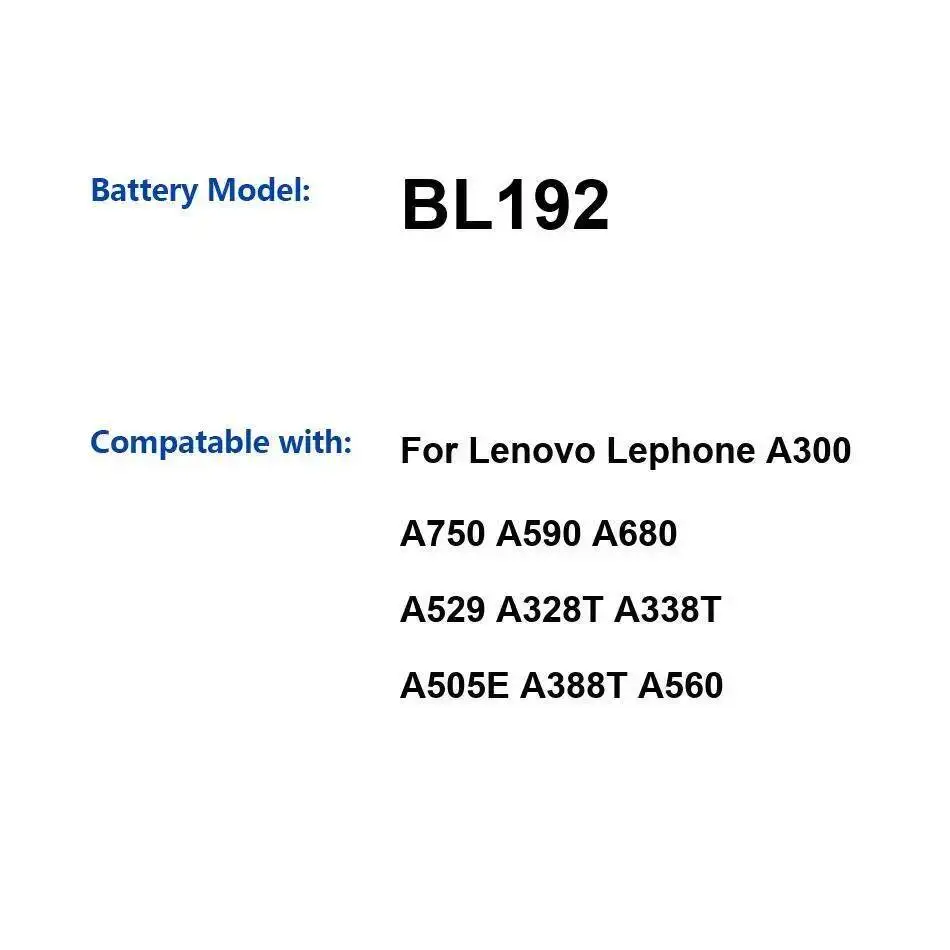 Batería de teléfono móvil BL192 2000Mah para Lenovo Lephone A300 A750 A590 A680 A529 A328T A338T A505E A388T A560