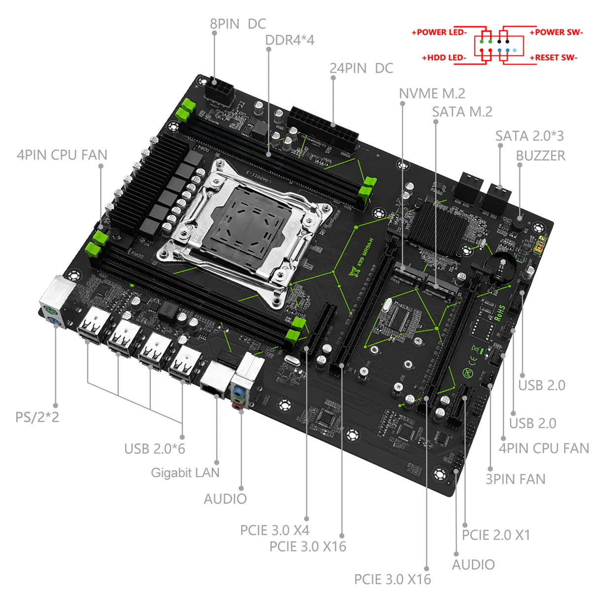 Combo de placa base MR9A-H MACHINIST X99 con Intel LGA 2011-3 Xeon E5 2660 V3 CPU DDR4 16GB (2*8GB) Kit de memoria RAM conjunto ATX - imagen 3