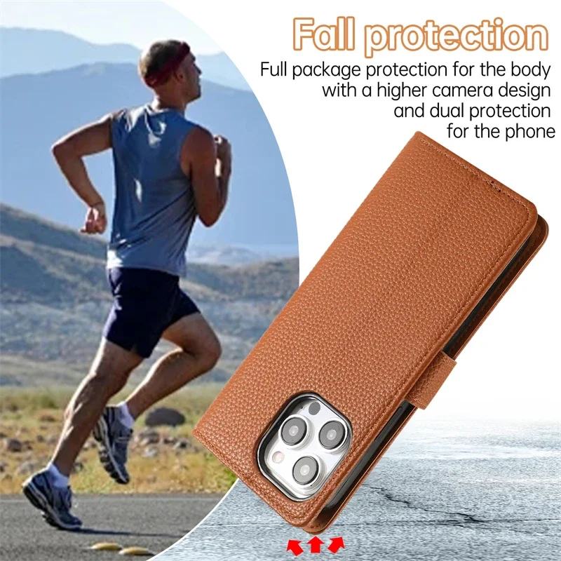 Funda de teléfono de cuero con tarjetero para IPhone, carcasa completa de lujo con tapa tipo Folio para IPhone 15, 14, 13, 12, 11 Pro Max, 15Pro, 14Pro, i15, soporte inteligente - imagen 4