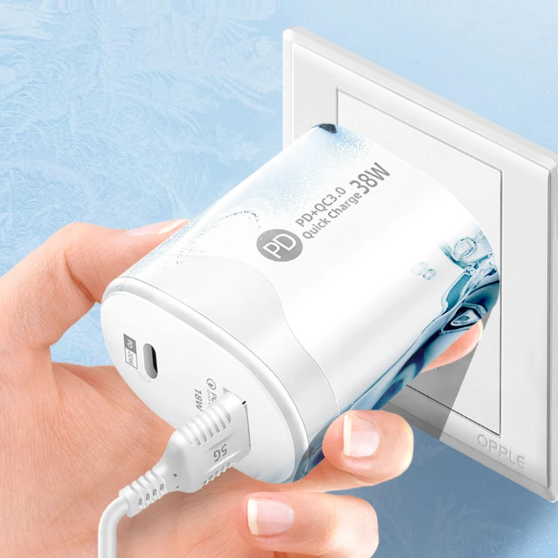 Cargador de pared de 38W USB tipo C carga rápida PD 20W potencia 3,0 adaptador de carga rápida con Cable USB tipo C para Xiaomi iPhone Samsung - imagen 5