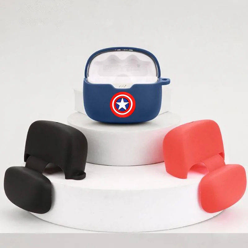 Funda para auriculares con dibujos de Marvel y Batman para JBL Tune Beam/Buds, carcasa protectora de silicona para auriculares inalámbricos con Bluetooth y gancho
