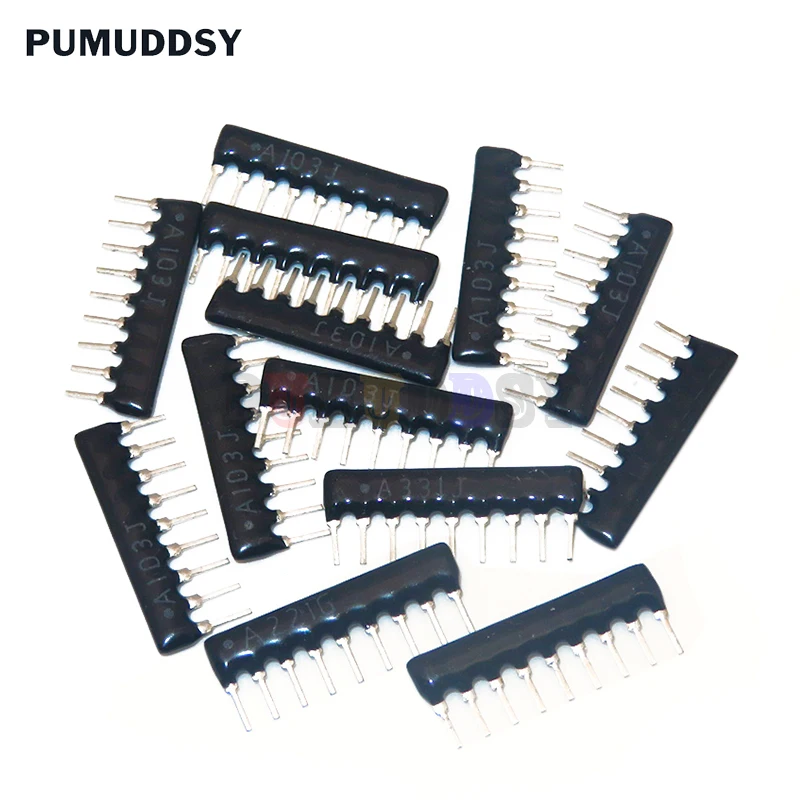 Resistencia de red de 5 pines y 9 pines, piezas, matriz DIP 100, 220, 330, 470, 510, 1K, 680 K, 1,2 K, 1,5 K, 2,2 K, 3,3 K, 4,7 K, 100K, Ohm - imagen 2