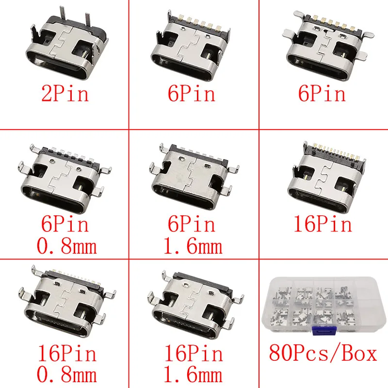 Puerto de carga hembra USB tipo C, conector tipo C de 2/6/16 pines, enchufe SMD PCB, soldadura DIY, reparación, adaptador de conector USB-C tipo C, 1 caja - imagen 4
