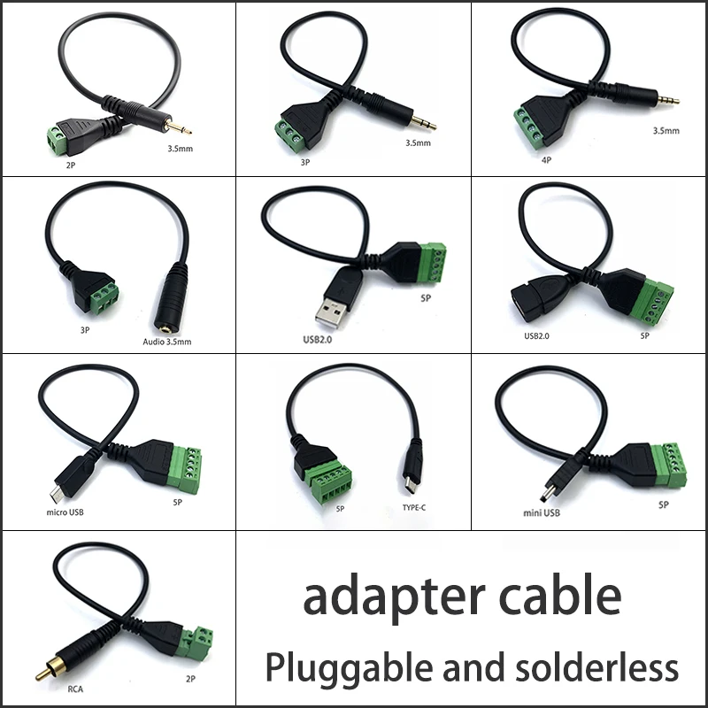 1 Uds USB 2,0 hembra B Micro/mini USB tipo C macho a conector de tornillo hembra de 5 pines con Cable adaptador de enchufe de Terminal de escudo - imagen 2