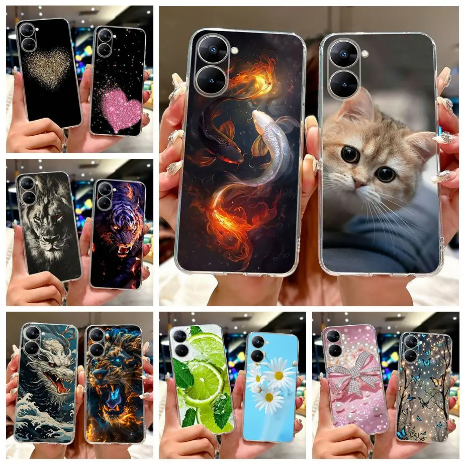 Para Realme V30 funda RMX3618 lindo gato Lucky Koi cubierta pintada 6,52 ''funda de teléfono delgada suave para Realme V30t V 30 RealmeV30 t Fundas
