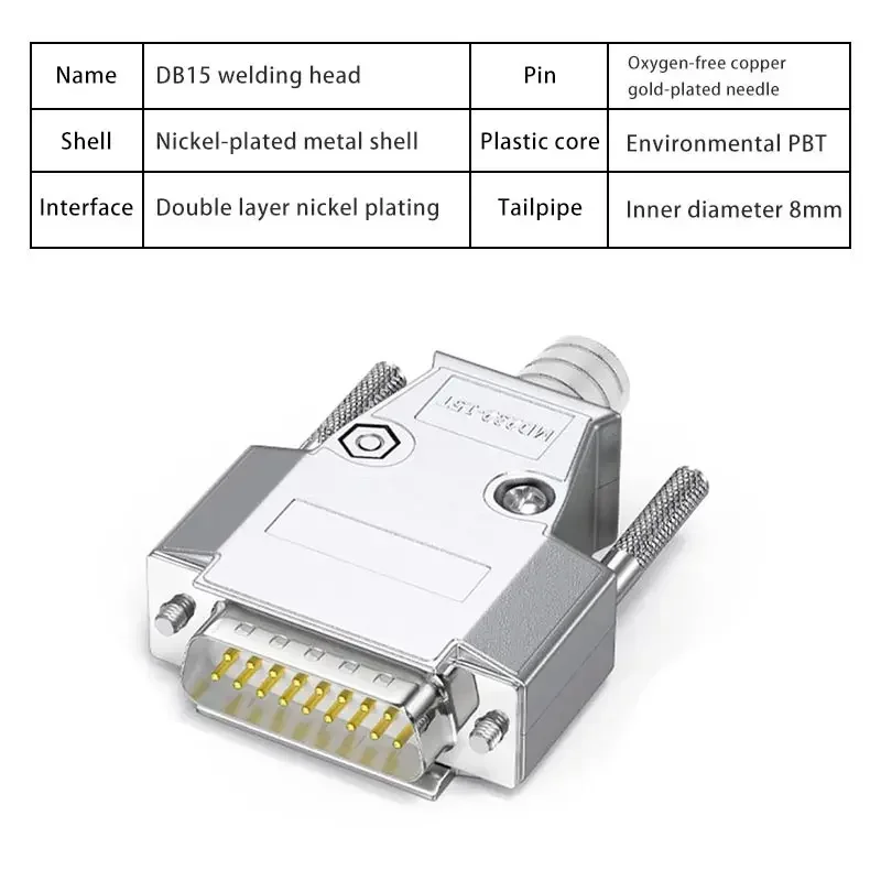 Conector macho hembra DB15 de grado Industrial, aguja sólida, 2 filas, conector de puerto serie de 15 pines, enchufe de soldadura de carcasa de Metal DB15 D-SUB - imagen 3