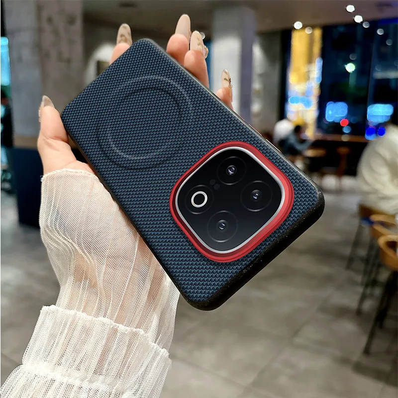 Para VIVO iQOO 13 funda magnética ELVEV Anti-huella digital Anti-goteo duro PC tejido PU cubierta de teléfono de cuero