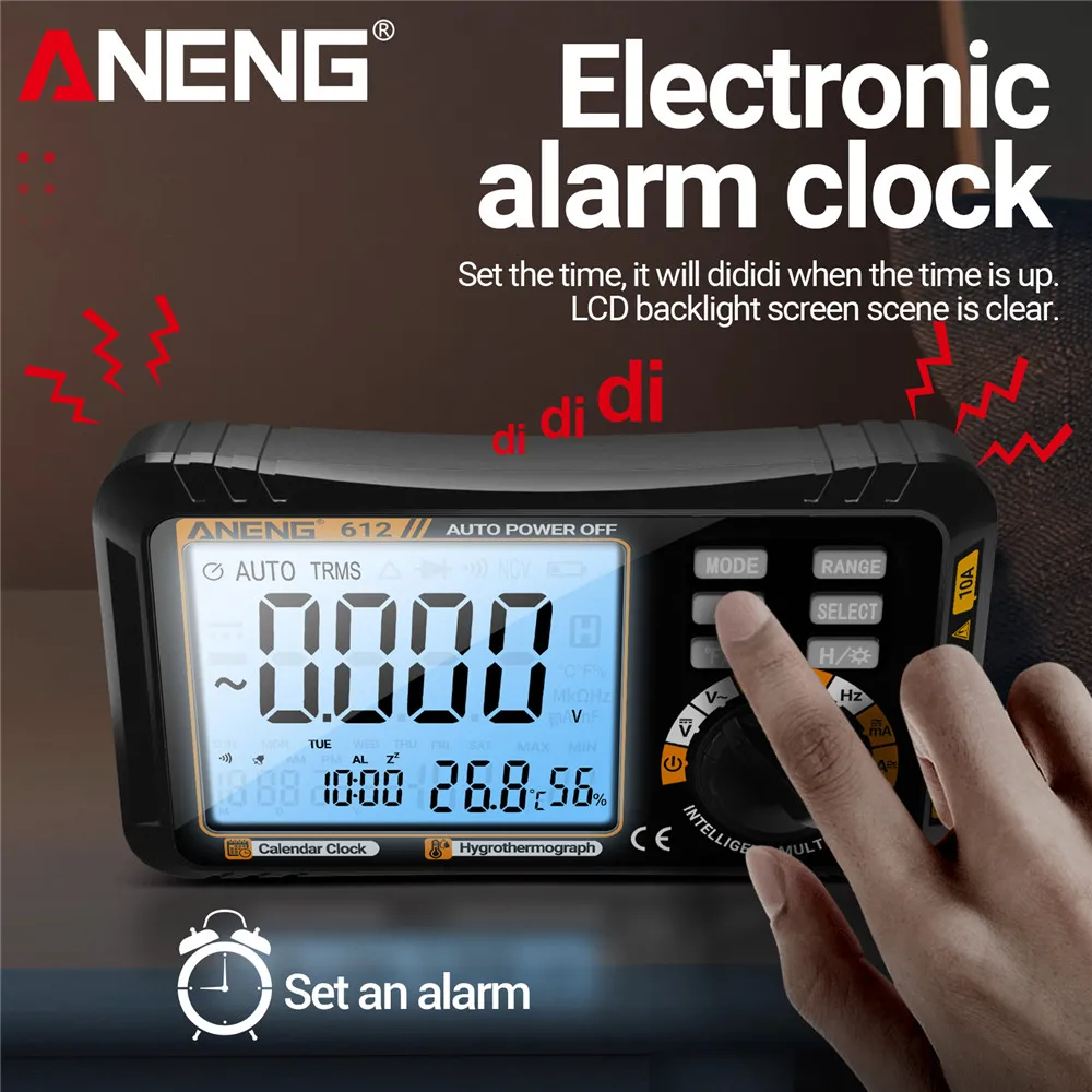 Multímetro inteligente 3 en 1, despertador, calendario, probador ANENG 612, amperímetro AC/DC, voltímetro, multímetro Digital de 4000 recuentos, herramientas para el hogar - imagen 5