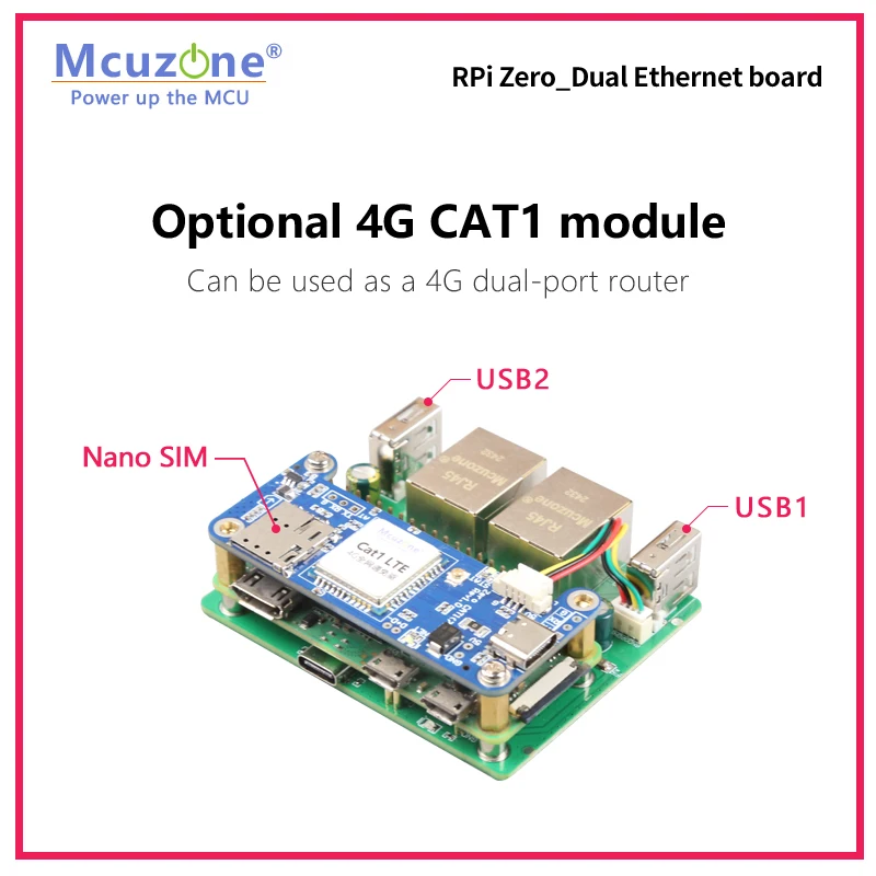 RPi0_2U2E, placa USB y Ethernet dual para RaspberryPi zero W/WH, zero2 W, USB HUB, 4G LTE sin controlador, - imagen 2