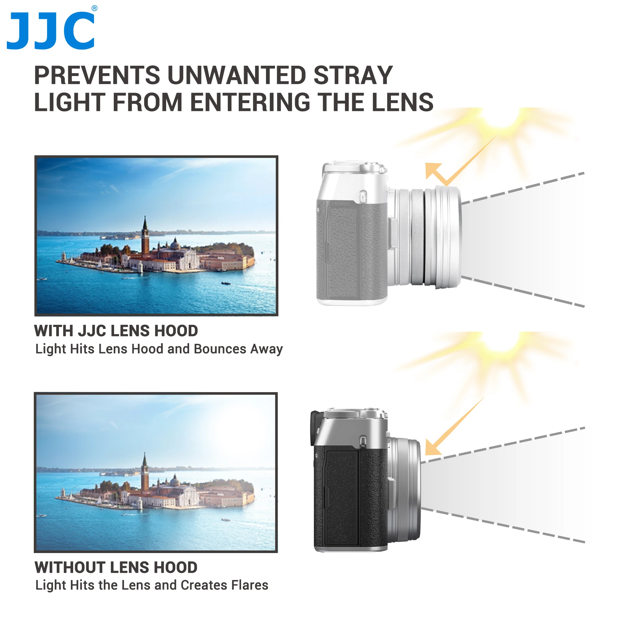 Parasol de lente de Metal cuadrado JJC para Fujifilm Fuji X100VI X100V X100F accesorios de cámara con tapa de lente Kit de anillo adaptador de 49mm plateado - imagen 3