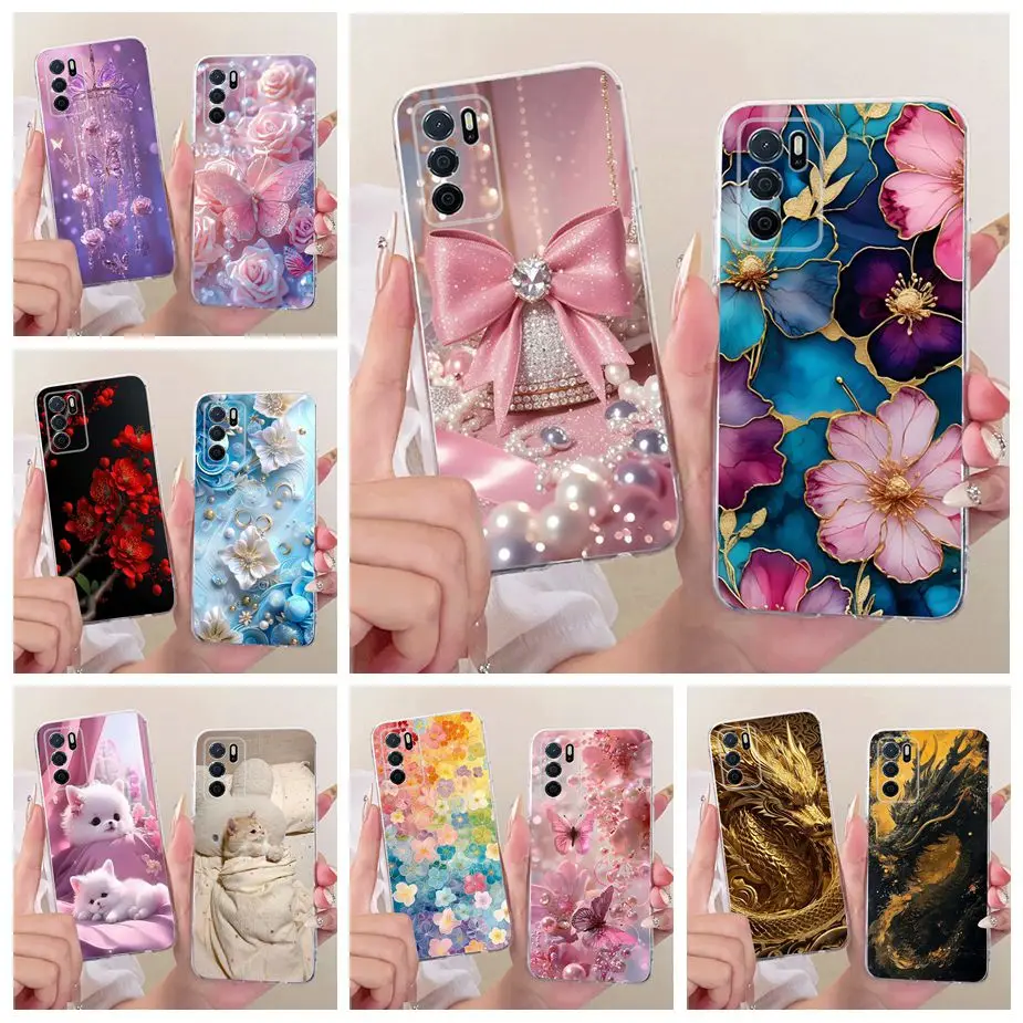 Para Oppo A16 A16s funda de lujo con lazo flores funda pintada suave funda de teléfono delgada para Oppo A16S A 16 OppoA16 OppoA16s bolsas de cubierta trasera