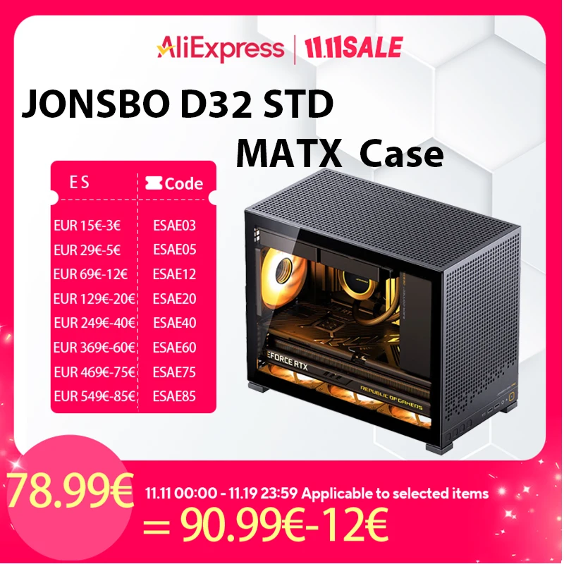 JONSBO D32 STD MATX Caja de PC pequeña de escritorio Placa base transparente Potencia ATX ajustable 240 Refrigeración por agua Negrousteрпус пк mire