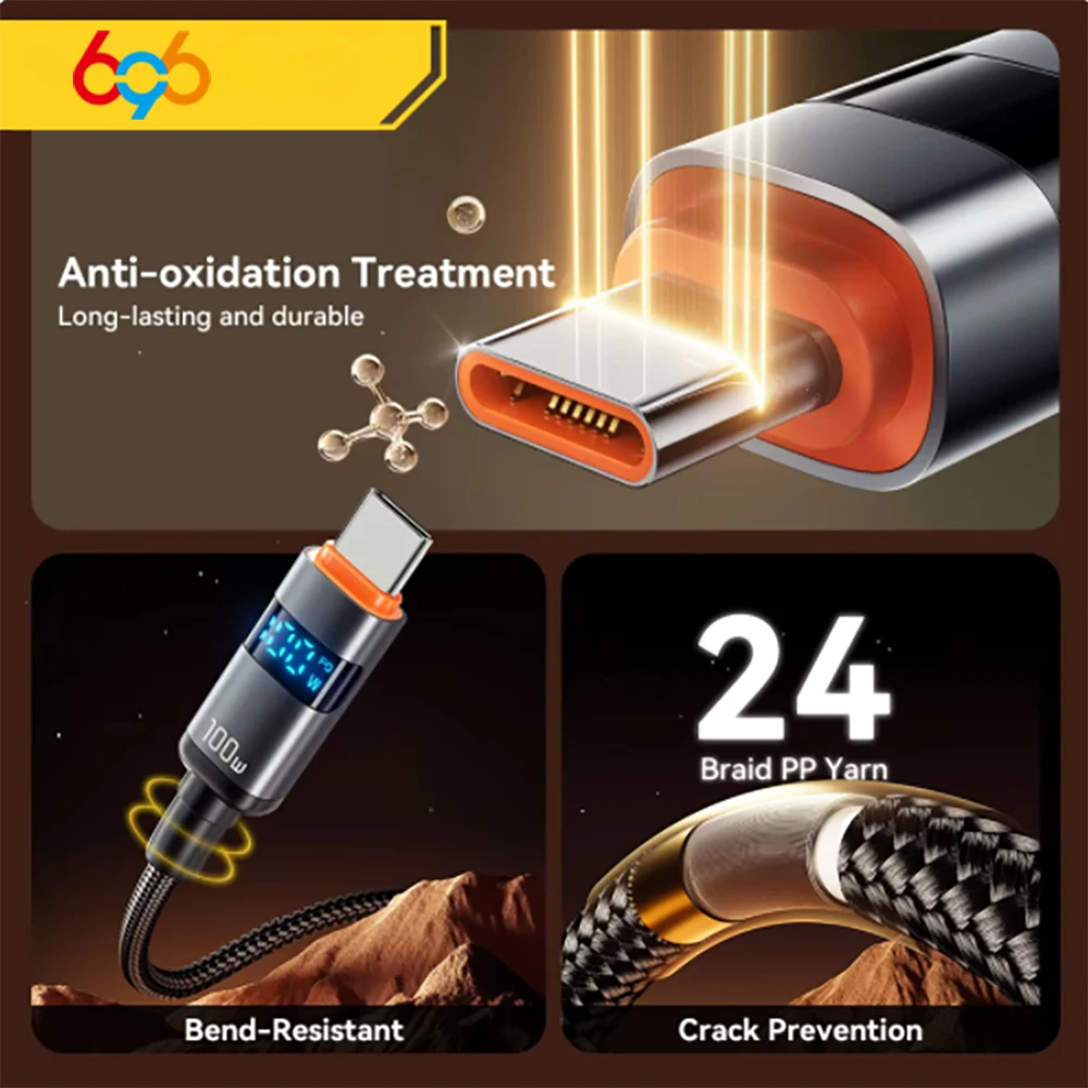 Cargador de carga rápida PD de 100W, Cables de pantalla USB a tipo C, Cable tipo C a tipo C para Huawei, Xiaomi 14, Macbook pro, iPad - imagen 3