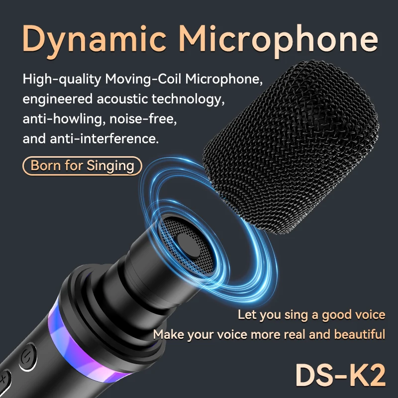 Micrófono inalámbrico dinámico para Karaoke, Sistema mezclador DSP con Bluetooth 5,3, luz RGB colorida, amplificador auxiliar de 3,5mm - imagen 5
