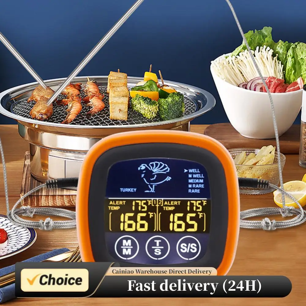 Termómetro Digital para cocina y carne, pantalla táctil, resistente al agua, herramienta de medición de temperatura de alimentos para barbacoa y carne con 2 sondas para asar