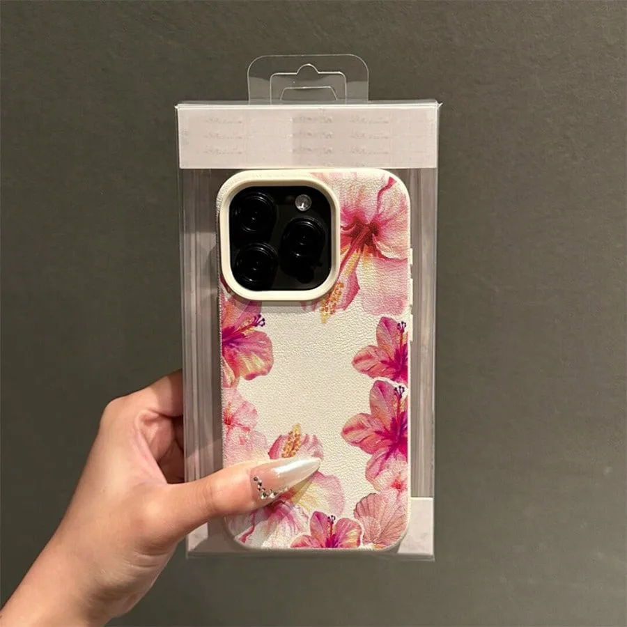 Material de flores acuarela hibisco Lichee patrón funda para iPhone 17 16e fundas iPhone 16 15 14 13 12 11 Pro Max Plus XS X cubierta - imagen 2