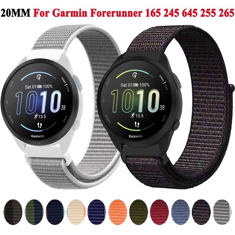 Correa de reloj de 22mm y 20mm para Garmin Forerunner 165 645 245, pulsera de nailon para Garmin Forerunner 265 255