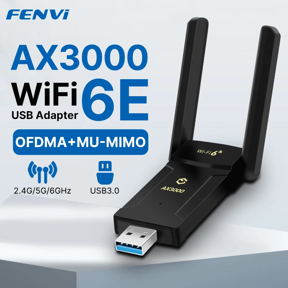 Fenvi WiFi 6E AX3000 adaptador USB Tri Band 2,4G/5G/6GHz WiFi6 tarjeta de red receptor inalámbrico USB3.0 Dongle de alta ganancia MU-MIMO