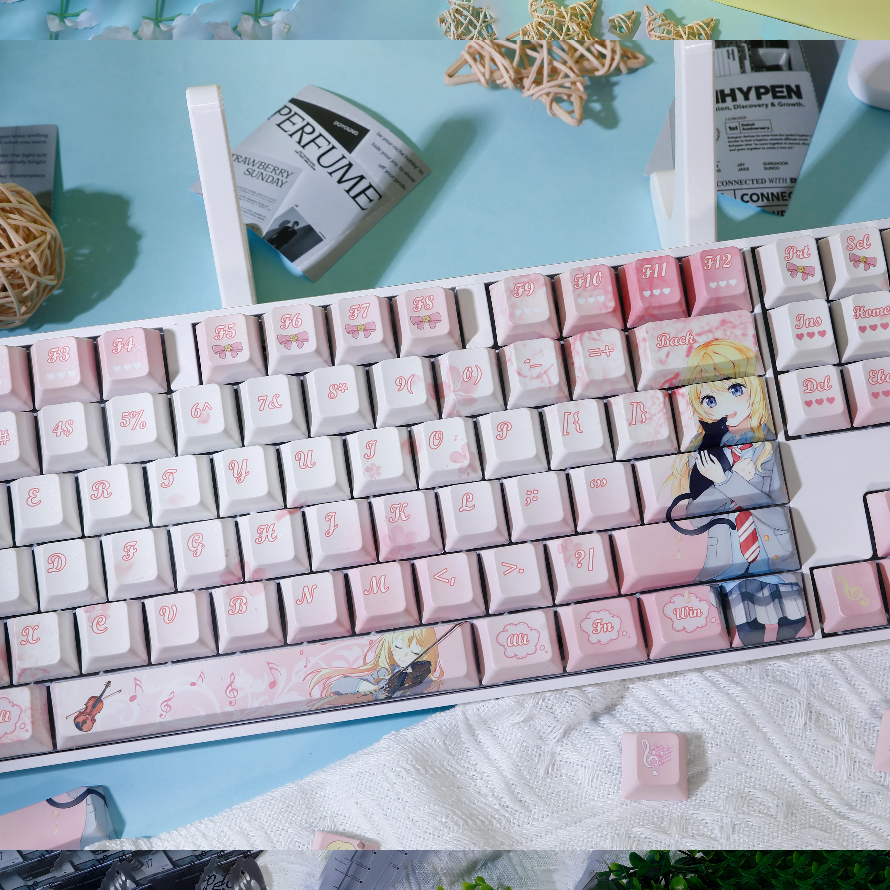 Lindo Anime Miyazono Kaori tema Keycaps Anime Key Cap PBT Cherry perfil Keycap Teclado mecánico Made68 Mad68 Wooting 60 - imagen 4
