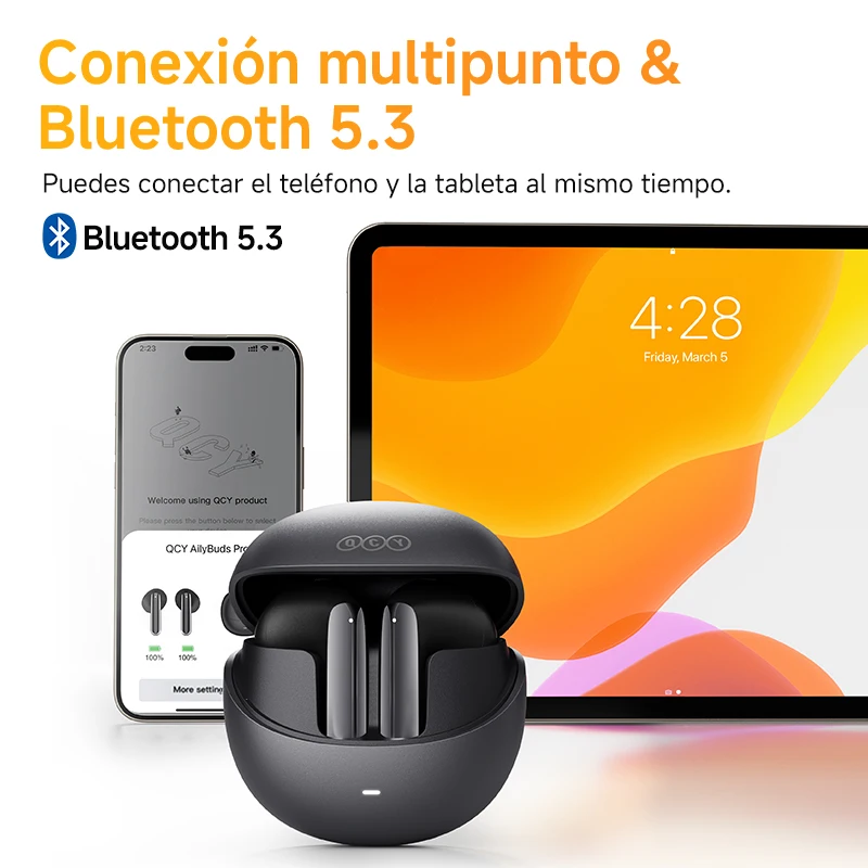 QCY-auriculares inalámbricos con Bluetooth 5,3, dispositivo de Audio de alta resolución, LDAC, 6 micrófonos, AI, HD, conexión multipunto, AilyBuds Pro + ANC, HT10 - imagen 5
